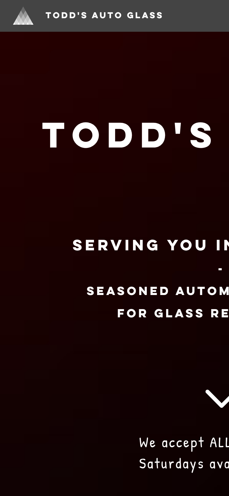 toddsautoglass.com on a phone: the headline runs off the right edge